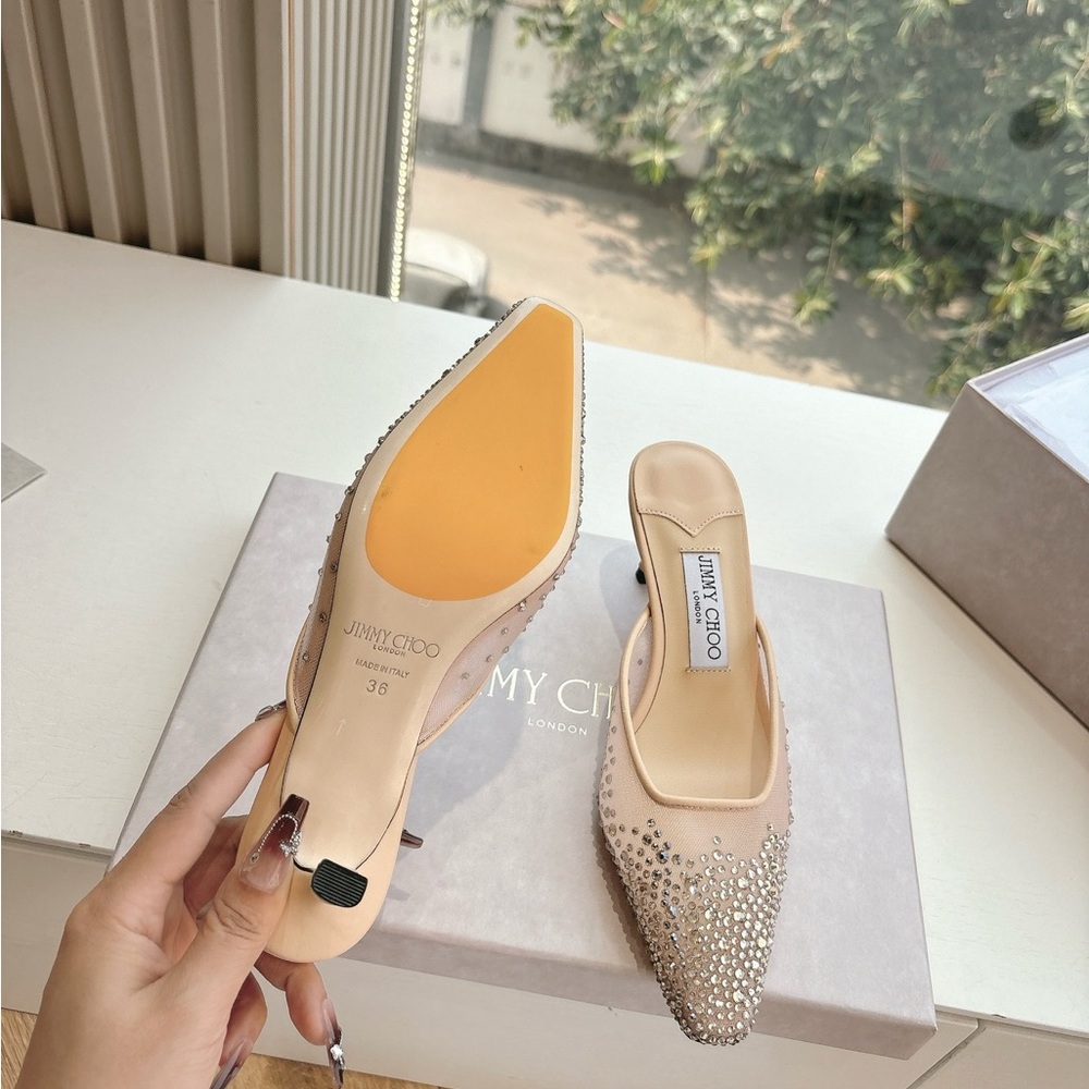 Jimmy Choo Nude Crystal-Embellished Pointed Mule - Picture 2 of 9